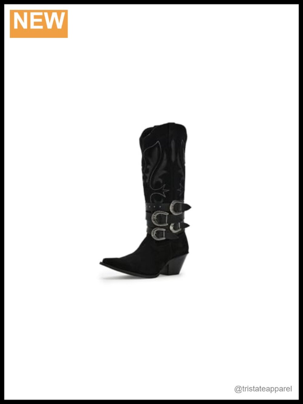 Suede Leather Western Over Knee Mid Heel Boots Buck Wild Snip Toe Pull On